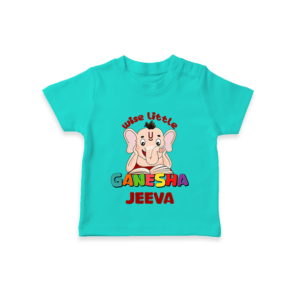 Wise Little Ganesha T-Shirt | Personalized Baby T-Shirt for Ganesha Festival - TEAL - 0-5 Months Old (Chest 17")
