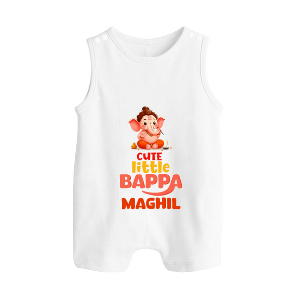 Cute Little Bappa Romper Suit / Sleeveless Romper | Custom Baby Romper Suit / Sleeveless Romper for Ganesha Devotees - WHITE - 0 - 5 Months Old (Chest 18")