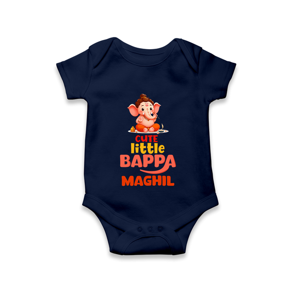Cute Little Bappa Romper | Custom Baby Romper for Ganesha Devotees - NAVY BLUE - New Born (Chest 14")