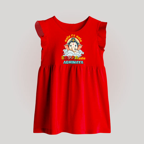 Aala Re Aala Bappa Aala Baby Frock | Personalized Baby Frock for Ganesha Celebration - RED - 0 - 3 Months Old (Chest 17")