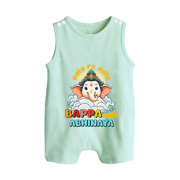 Aala Re Aala Bappa Aala Romper Suit / Sleeveless Romper | Personalized Baby Romper Suit / Sleeveless Romper for Ganesha Celebration - MINT GREEN - 0 - 5 Months Old (Chest 18")