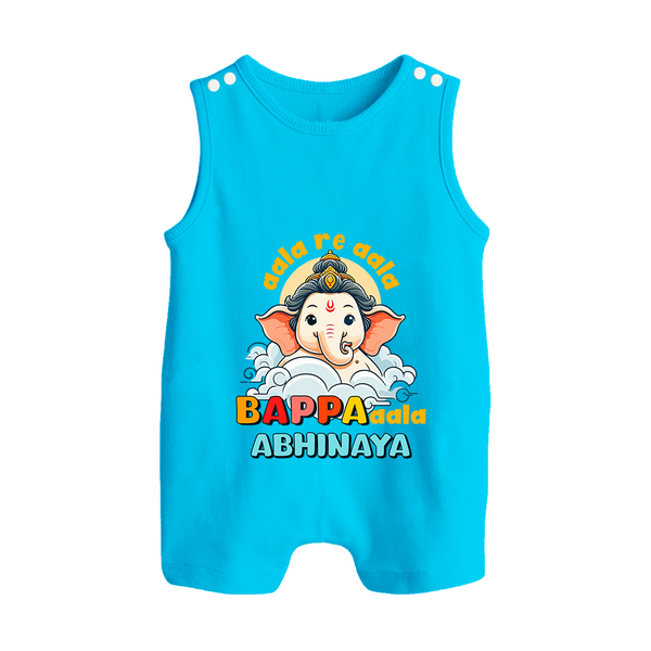 Aala Re Aala Bappa Aala Romper Suit / Sleeveless Romper | Personalized Baby Romper Suit / Sleeveless Romper for Ganesha Celebration - SKY BLUE - 0 - 5 Months Old (Chest 18")