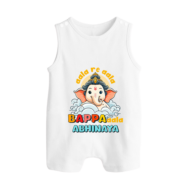 Aala Re Aala Bappa Aala Romper Suit / Sleeveless Romper | Personalized Baby Romper Suit / Sleeveless Romper for Ganesha Celebration - WHITE - 0 - 5 Months Old (Chest 18")