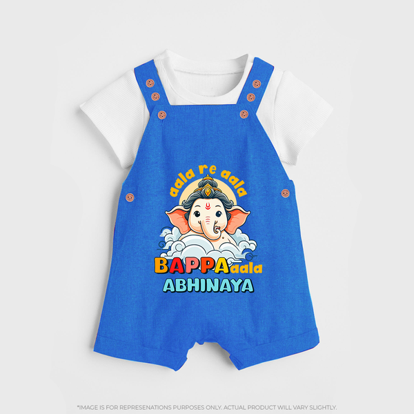Aala Re Aala Bappa Aala Dungaree Set | Personalized Baby Dungaree Set for Ganesha Celebration - COBALT BLUE - 0 - 5 Months Old (Chest 18")