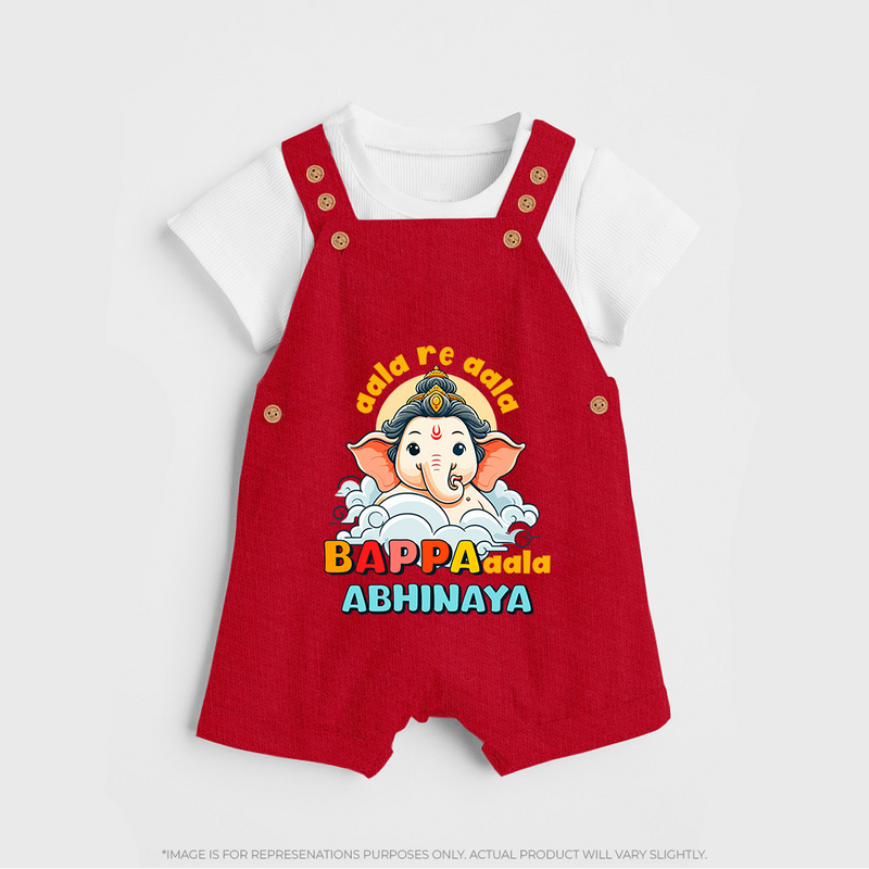 Aala Re Aala Bappa Aala Dungaree Set | Personalized Baby Dungaree Set for Ganesha Celebration - RED - 0 - 5 Months Old (Chest 18")