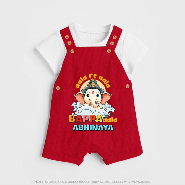Aala Re Aala Bappa Aala Dungaree Set | Personalized Baby Dungaree Set for Ganesha Celebration - RED - 0 - 5 Months Old (Chest 18")