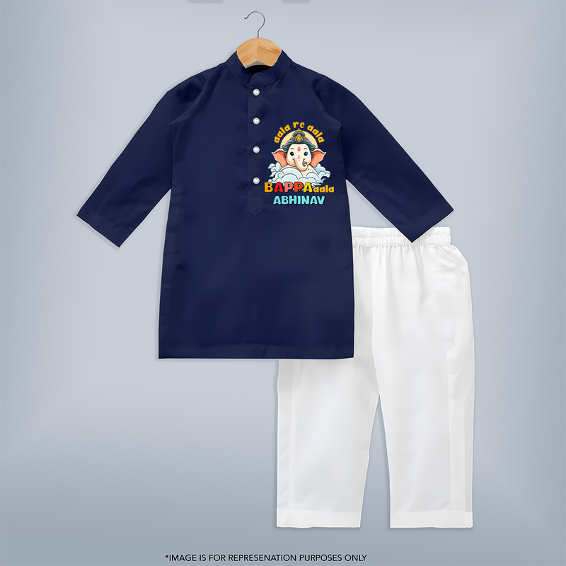 Aala Re Aala Bappa Aala Kurta Set | Personalized Baby Kurta Set for Ganesha Celebration - NAVY BLUE - 3 - 6 Months Old (Chest 24", Kurta Length 14'', Waist 19", Pant Length 14")