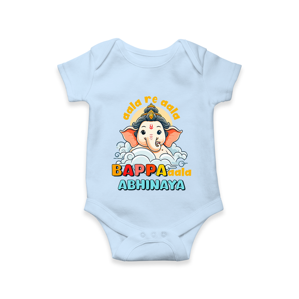 Aala Re Aala Bappa Aala Romper | Personalized Baby Romper for Ganesha Celebration - BABY BLUE - New Born (Chest 14")