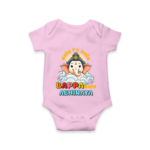 Aala Re Aala Bappa Aala Romper | Personalized Baby Romper for Ganesha Celebration - BABY PINK - New Born (Chest 14")