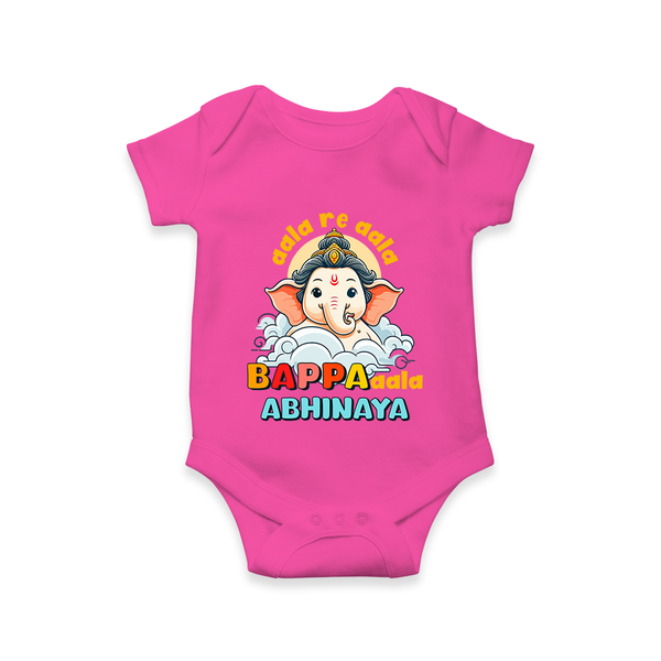 Aala Re Aala Bappa Aala Romper | Personalized Baby Romper for Ganesha Celebration - HOT PINK - New Born (Chest 14")
