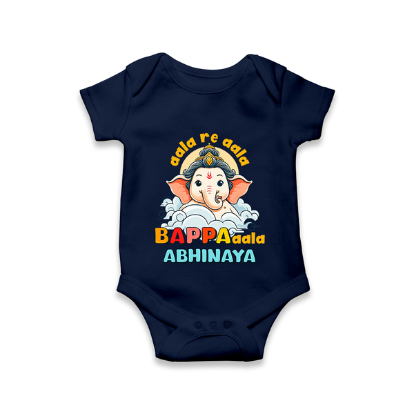 Aala Re Aala Bappa Aala Romper | Personalized Baby Romper for Ganesha Celebration - NAVY BLUE - New Born (Chest 14")