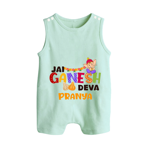 Jai Ganesha Deva Romper Suit / Sleeveless Romper | Custom Baby Romper Suit / Sleeveless Romper for Ganesha Festival - MINT GREEN - 0 - 5 Months Old (Chest 18")