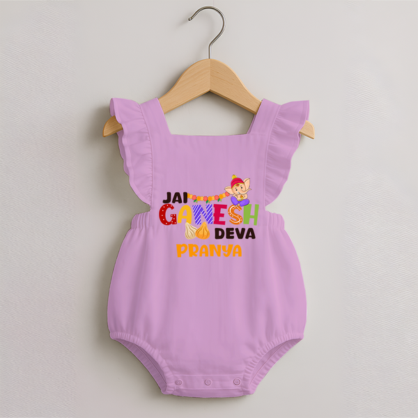 Jai Ganesha Deva Romper Frock | Custom Baby Romper Frock for Ganesha Festival - BABY PINK - 0 - 3 Months Old (Chest 19")