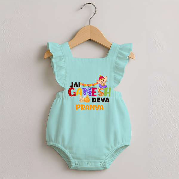 Jai Ganesha Deva Romper Frock | Custom Baby Romper Frock for Ganesha Festival - MINT GREEN - 0 - 3 Months Old (Chest 19")