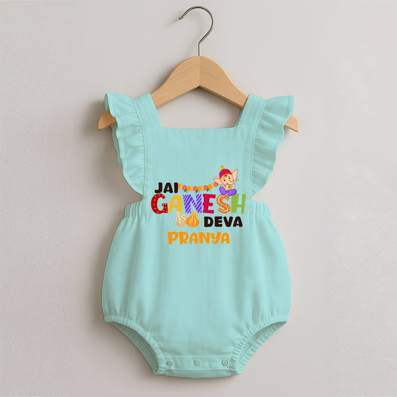 Jai Ganesha Deva Romper Frock | Custom Baby Romper Frock for Ganesha Festival - MINT GREEN - 0 - 3 Months Old (Chest 19")