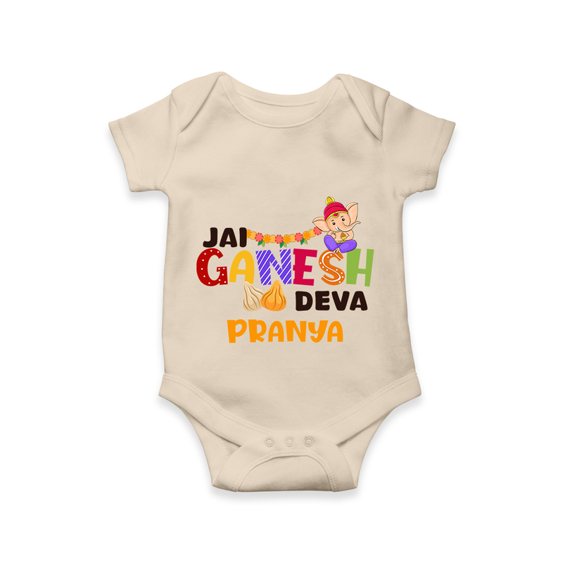 Jai Ganesha Deva Romper | Custom Baby Romper for Ganesha Festival - IVORY - New Born (Chest 14")