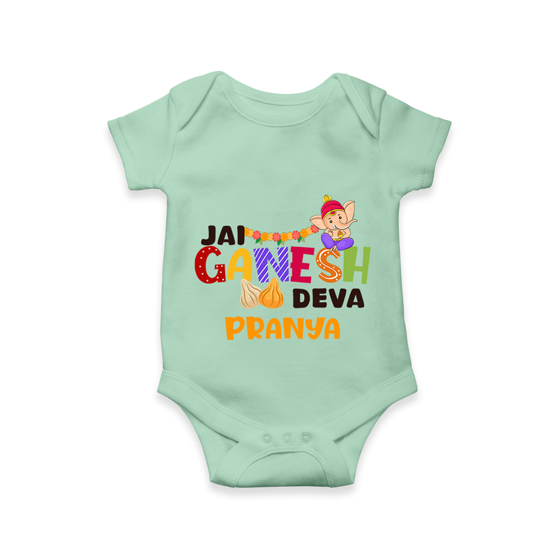 Jai Ganesha Deva Romper | Custom Baby Romper for Ganesha Festival - MINT GREEN - New Born (Chest 14")