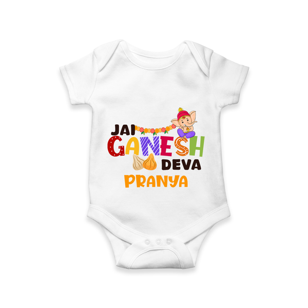 Jai Ganesha Deva Romper | Custom Baby Romper for Ganesha Festival - WHITE - New Born (Chest 14")