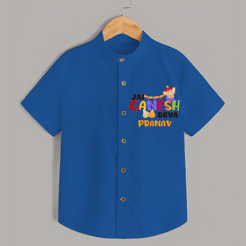 Jai Ganesha Deva Shirt | Custom Baby Shirt for Ganesha Festival - COBALT BLUE - 0 - 6 Months Old (Chest 23")
