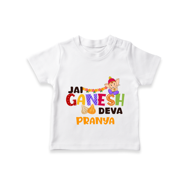 Jai Ganesha Deva T-Shirt | Custom Baby T-Shirt for Ganesha Festival - WHITE - 0-5 Months Old (Chest 17")