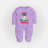Kutty Vinayagar Sleep Suit / Full Sleeve Body Suit | Personalized Baby Sleep Suit / Full Sleeve Body Suit for Ganesha Celebration - LILAC - New Born (Chest 7.5")