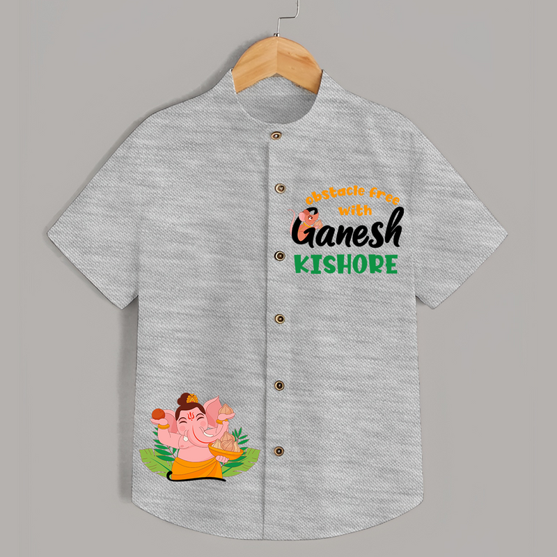 Obstacle Free With Ganesha Shirt | Personalized Shirt for Ganesha Celebration - GREY - 0 - 6 Months Old (Chest 23")