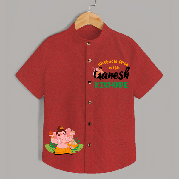 Obstacle Free With Ganesha Shirt | Personalized Shirt for Ganesha Celebration - RED - 0 - 6 Months Old (Chest 23")
