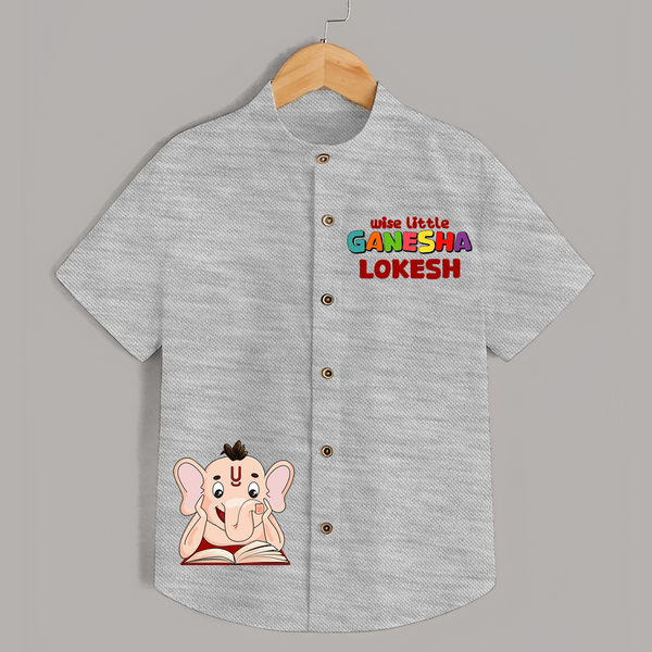 Wise Little Ganesha Shirt | Personalized Shirt for Ganesha Worship - GREY - 0 - 6 Months Old (Chest 23")
