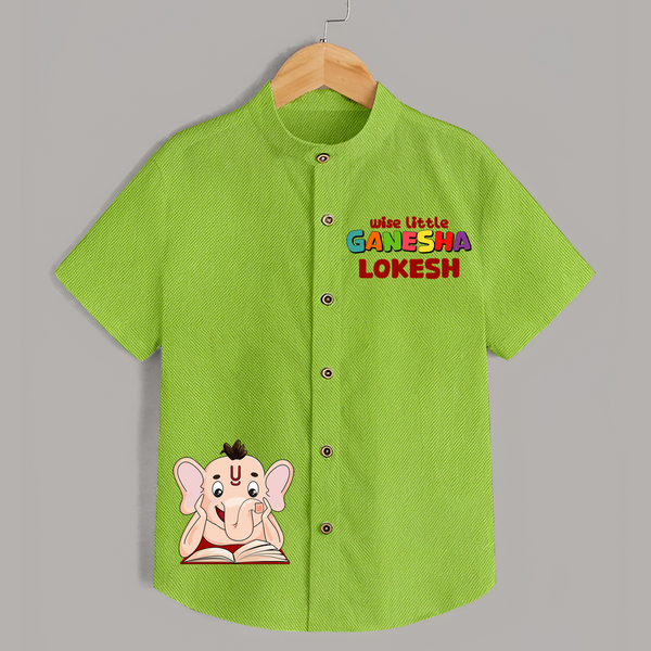 Wise Little Ganesha Shirt | Personalized Shirt for Ganesha Worship - LIME GREEN - 0 - 6 Months Old (Chest 23")