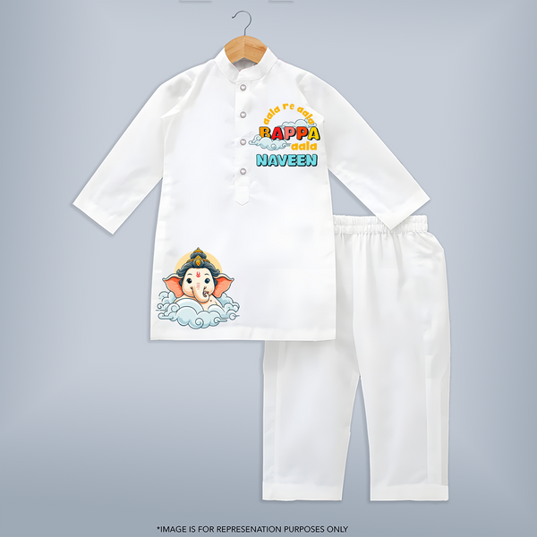 Ganesha Has Come Kurta Set | Custom Kurta Set for Ganesha Celebration - WHITE - 3 - 6 Months Old (Chest 24", Kurta Length 14'', Waist 19", Pant Length 14")