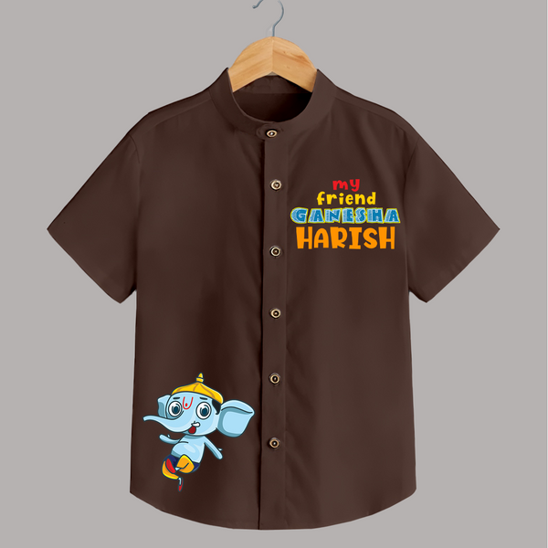 My Friend Ganesha Shirt | Personalized Shirt for Ganesha Devotees - CHOCOLATE BROWN - 0 - 6 Months Old (Chest 23")
