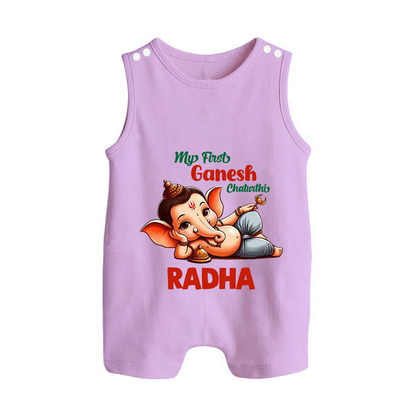 My First Ganesh Chaturthi Romper Suit / Sleeveless Romper | Personalized Baby Romper Suit / Sleeveless Romper for Ganesh Festival - LILAC - 0 - 5 Months Old (Chest 18")