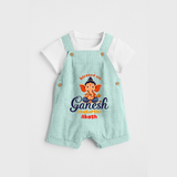 Blessed On Ganesh Chaturthi - Ganesha Blessings Customized Dungaree Set For Kids - ARCTIC BLUE - 0 - 5 Months Old (Chest 18")