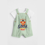 Blessed On Ganesh Chaturthi - Ganesha Blessings Customized Dungaree Set For Kids - MINT GREEN - 0 - 5 Months Old (Chest 18")