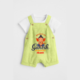 Blessed On Ganesh Chaturthi - Ganesha Blessings Customized Dungaree Set For Kids - PASTEL GREEN - 0 - 5 Months Old (Chest 18")