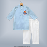 Blessed On Ganesh Chaturthi - Ganesha Blessings Customized Kurta Set For Kids - SKY BLUE - 3-6 Month Old (Chest 24", Kurta Length 14'', Waist 19", Pant Length 14")