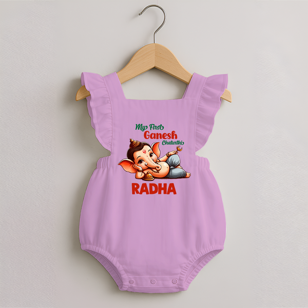 My First Ganesh Chaturthi Romper Frock | Personalized Baby Romper Frock for Ganesh Festival - BABY PINK - 0 - 3 Months Old (Chest 19")