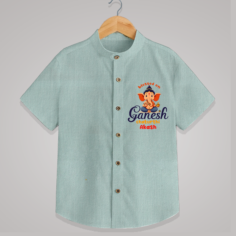 Blessed On Ganesh Chaturthi - Ganesha Blessings Customized Shirt For Kids - ARCTIC BLUE - 0 - 6 Months Old (Chest 23")