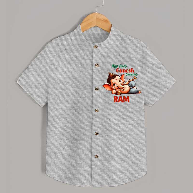 My First Ganesh Chaturthi Shirt | Personalized Baby Shirt for Ganesh Festival - GREY - 0 - 6 Months Old (Chest 23")