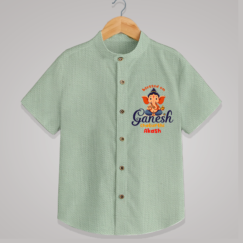 Blessed On Ganesh Chaturthi - Ganesha Blessings Customized Shirt For Kids - MINT GREEN - 0 - 6 Months Old (Chest 23")