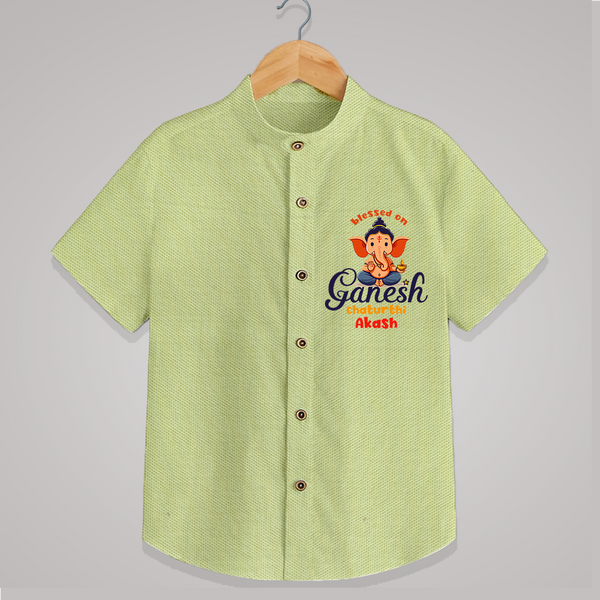 Blessed On Ganesh Chaturthi - Ganesha Blessings Customized Shirt For Kids - PASTEL GREEN - 0 - 6 Months Old (Chest 23")