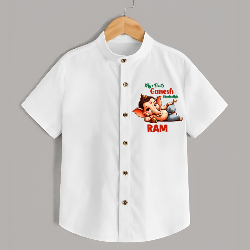 My First Ganesh Chaturthi Shirt | Personalized Baby Shirt for Ganesh Festival - WHITE - 0 - 6 Months Old (Chest 23")