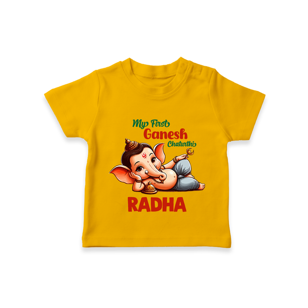My First Ganesh Chaturthi T-Shirt | Personalized Baby T-Shirt for Ganesh Festival - CHROME YELLOW - 0-5 Months Old (Chest 17")