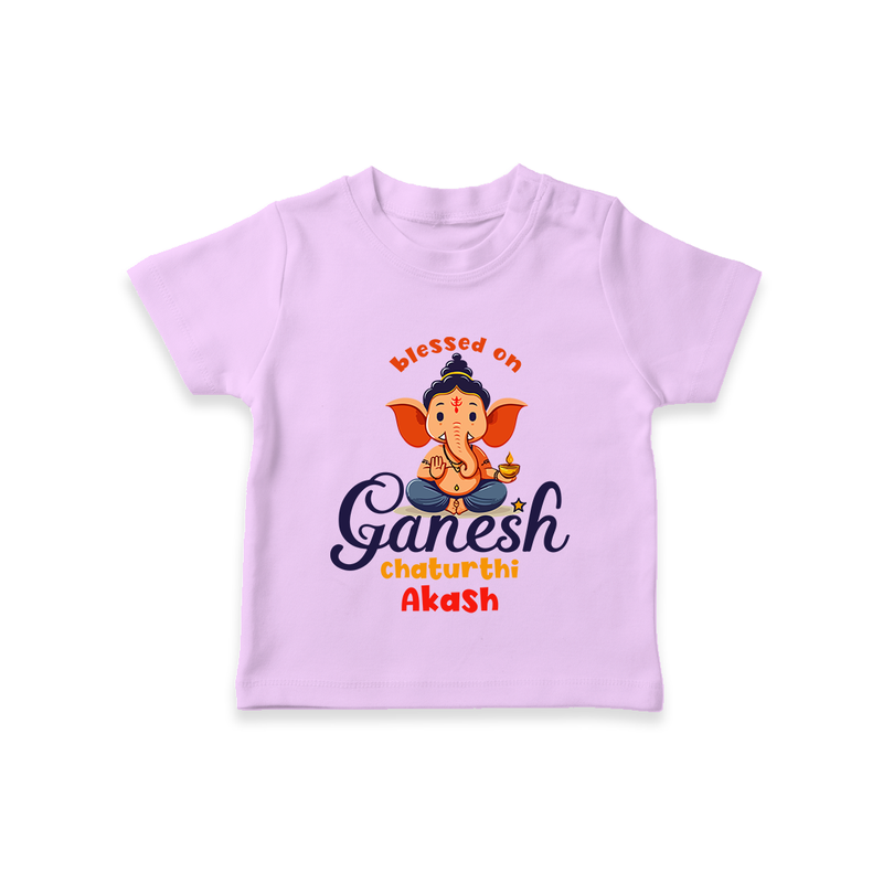 Blessed On Ganesh Chaturthi - Ganesha Blessings Customized TShirt For Kids - LILAC - 0-5 Months Old (Chest 17")