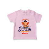 Blessed On Ganesh Chaturthi - Ganesha Blessings Customized TShirt For Kids - PINK - 0-5 Months Old (Chest 17")