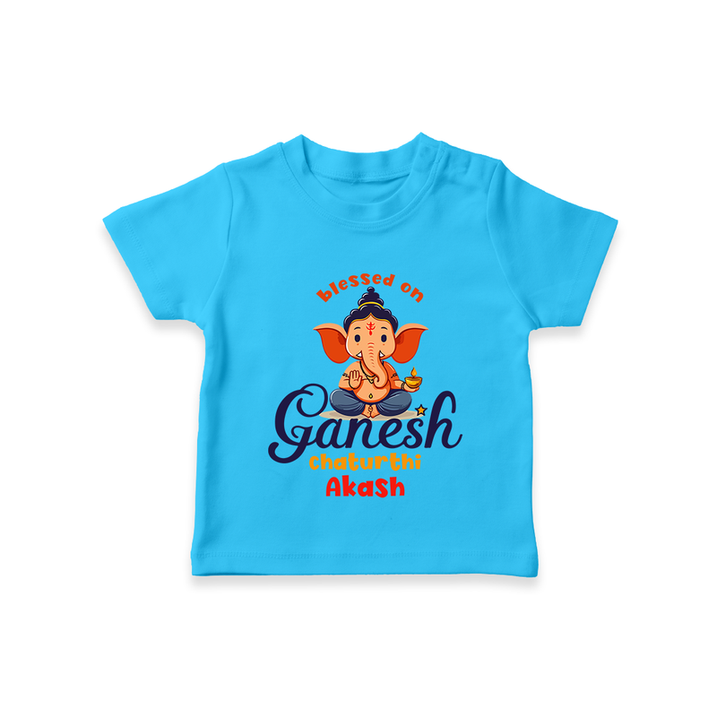 Blessed On Ganesh Chaturthi - Ganesha Blessings Customized TShirt For Kids - SKY BLUE - 0-5 Months Old (Chest 17")