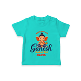 Blessed On Ganesh Chaturthi - Ganesha Blessings Customized TShirt For Kids - TEAL - 0-5 Months Old (Chest 17")