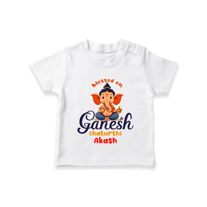 Blessed On Ganesh Chaturthi - Ganesha Blessings Customized TShirt For Kids - WHITE - 0-5 Months Old (Chest 17")