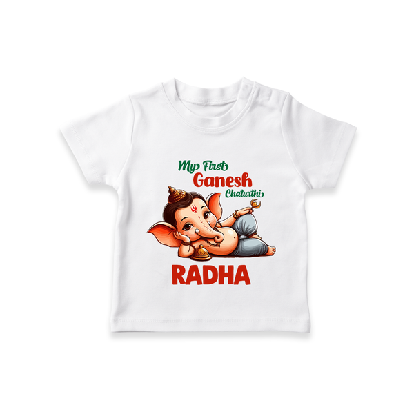 My First Ganesh Chaturthi T-Shirt | Personalized Baby T-Shirt for Ganesh Festival - WHITE - 0-5 Months Old (Chest 17")