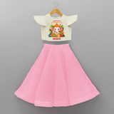 Auspicious Beginnings With Ganesha - Customized Crop Top And Skirt For Kids - PINK - 6 - 9 Months Old (Chest 20" , Frock Waist 20")